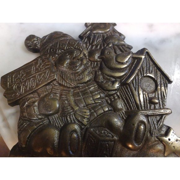 Stocking Holder Heavy Brass About 6" x 6" "Let It Snow" - Picture 3 of 3